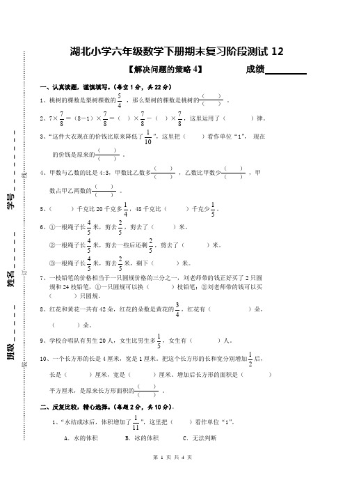 湖北小学六年级数学下册期末复习阶段测试12 [解决问题的策略5]