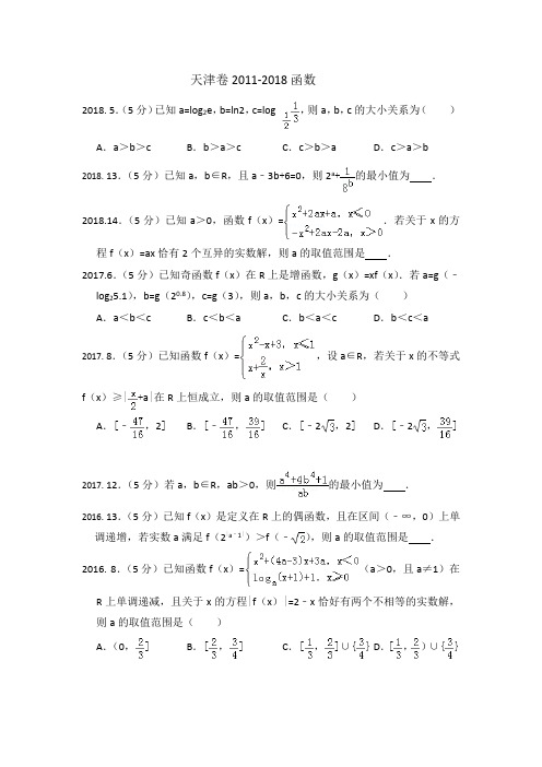 天津卷2011-2018卷导数部分