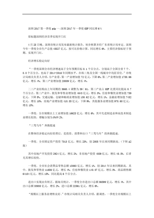 深圳2020第一季度gdp