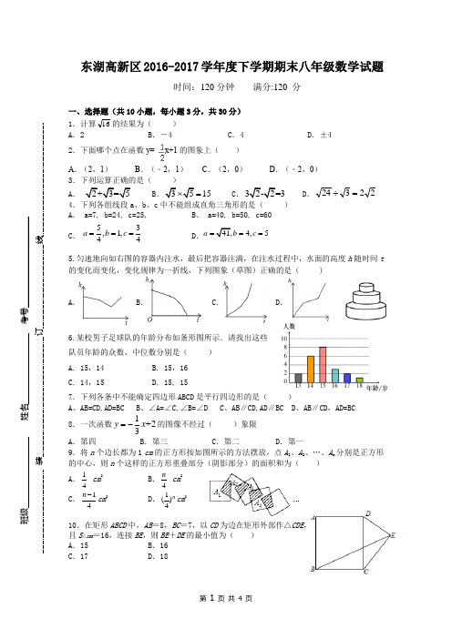 东湖高新区2016-2017学年度下学期期末八年级数学试题