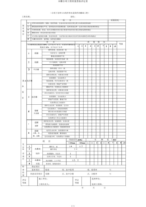 木雕分项工程质量检验评定表