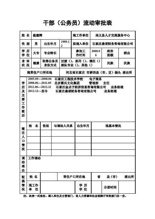 干部(公务员)流动审批表