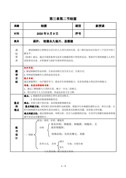 济南版七年级生物上册： 细菌  教案