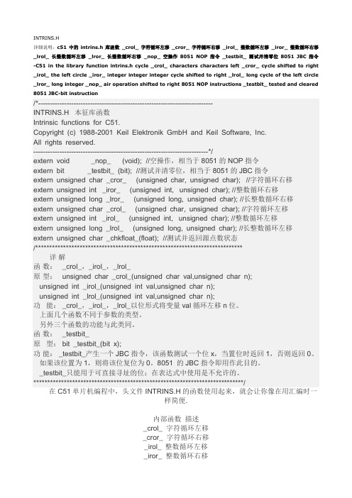 KEIL中常用库函数头文件的说明