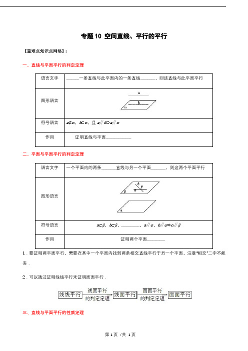 专题10 空间直线、平面的平行(重难点突破)学生版