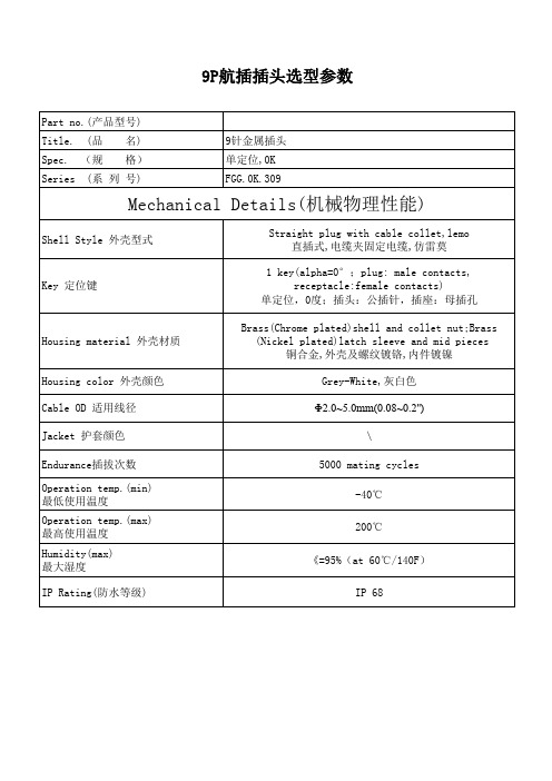 9P航插插头选型参数