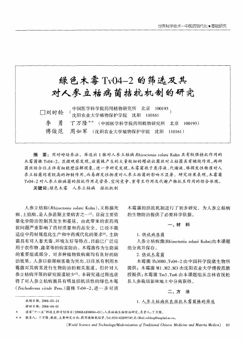 绿色木霉Tv04—2的筛选及其对人参立枯病菌拮抗机制的研究