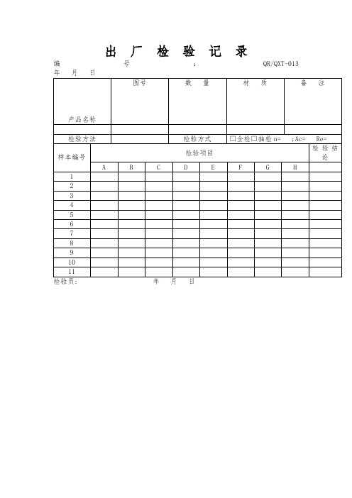 出厂检验记录(表格模板、doc格式)
