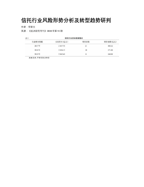 信托行业风险形势分析及转型趋势研判