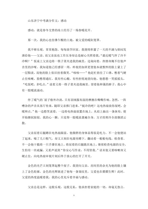 山东济宁中考满分作文：感动(最新)