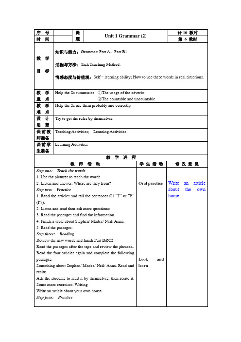 7B英语教案Unit 1 Grammar (2)
