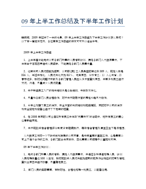 09年上半工作总结及下半年工作计划