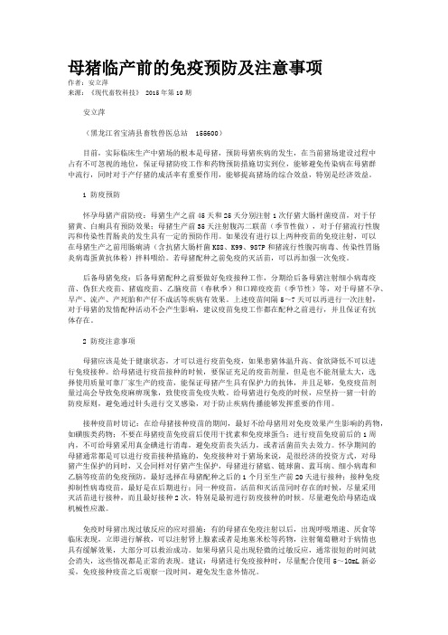 母猪临产前的免疫预防及注意事项