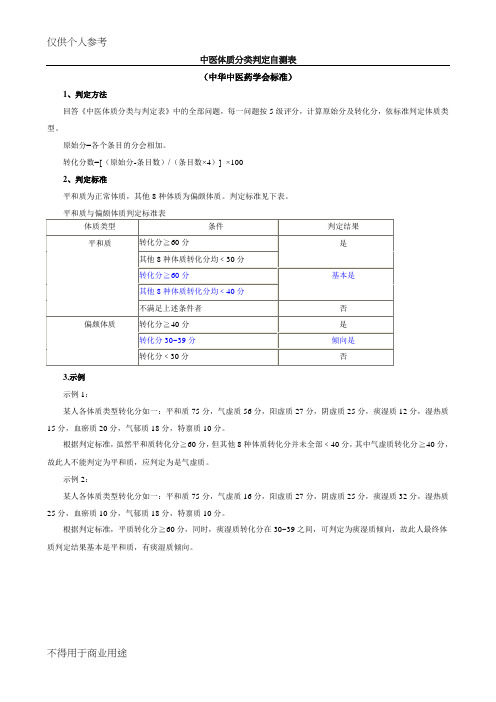 中医体质分类判定自测表