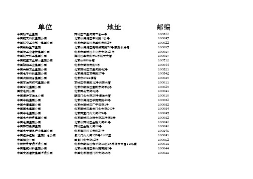 中央企业办公地址联络通讯录