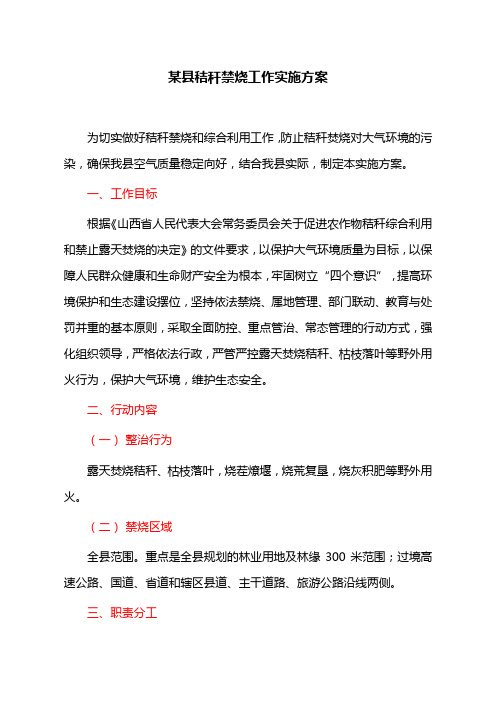 某县秸秆禁烧工作实施方案(最新)