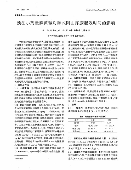 预注小剂量麻黄碱对顺式阿曲库胺起效时间的影响