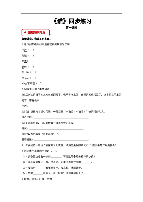 (新)部编人教版七年级语文上册第16课《猫》同步习题(含答案)