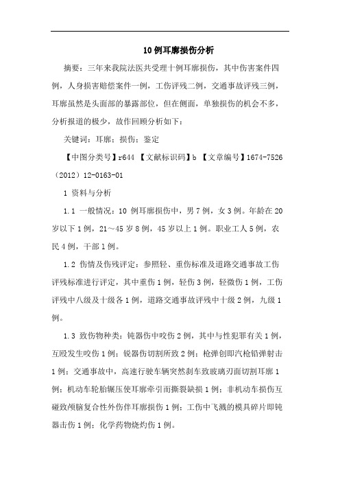 10例耳廓损伤分析