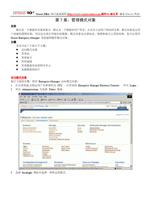 Oracle10g DBA 速成课程之七：管理模式对象