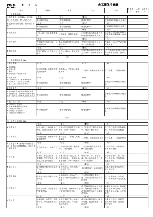 餐厅服务员评核表