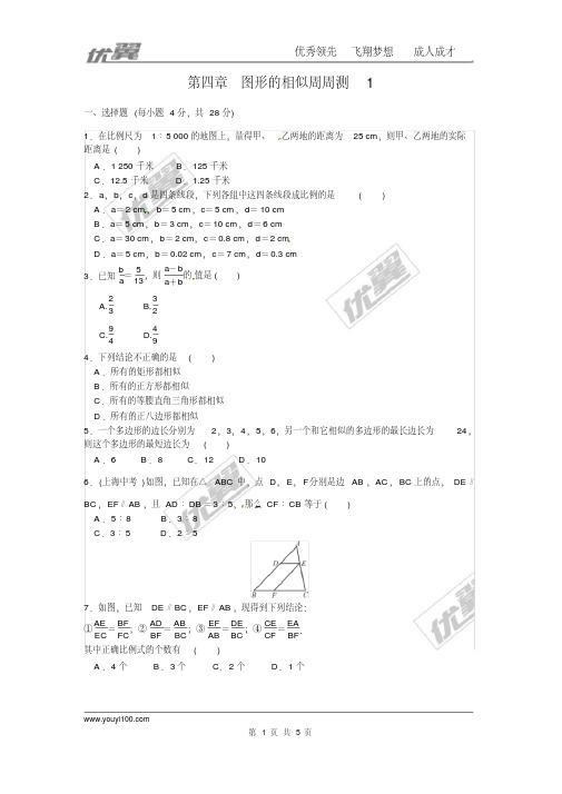 北师大版九年级数学第四章图形的相似周周测1(4.1~4.3)(含答案)