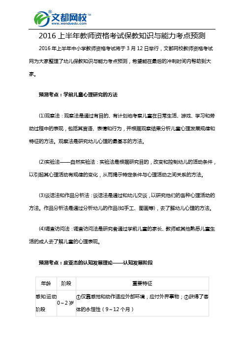 2016上半年教师资格考试保教知识与能力考点预测