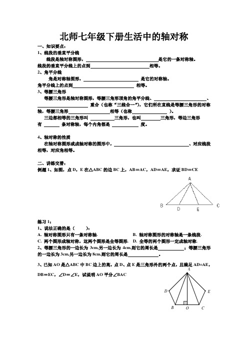 北师七年级下册生活中的轴对称