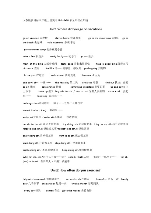 人教版新目标八年级上册英语Units1-10单元知识点归纳