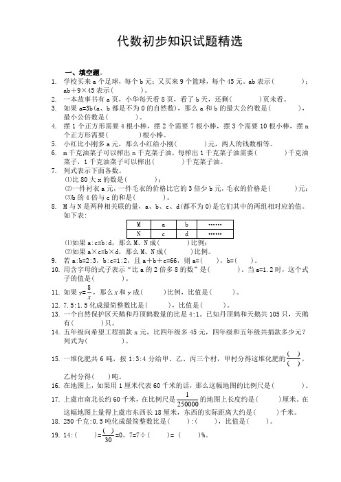 人教版六年级数学代数初步知识练习题
