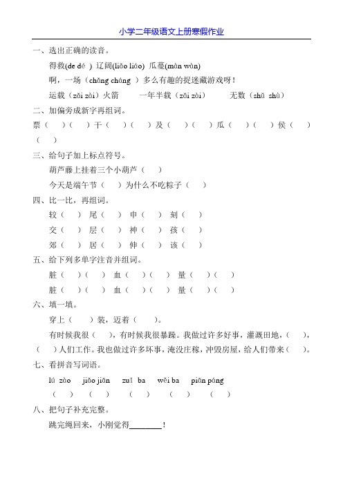 小学二年级语文上册寒假作业87