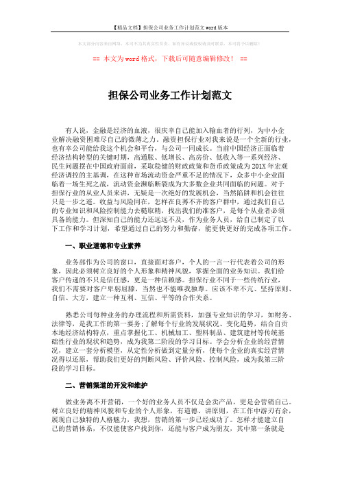 【精品文档】担保公司业务工作计划范文word版本 (2页)