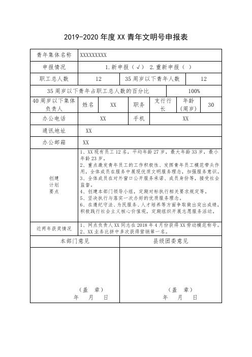 XXX2019-2020年度青年文明号申请表
