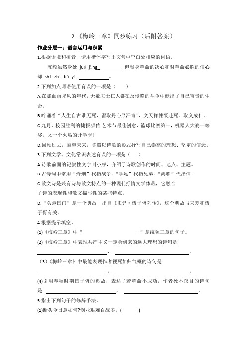 第2课《梅岭三章》同步练习++++2022-2023学年部编版语文九年级下册