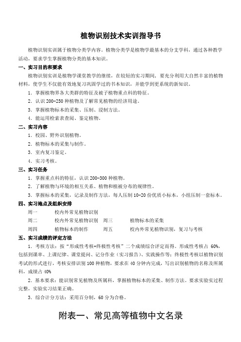 植物识别技术实践指导(常见高等植物中文名录1)
