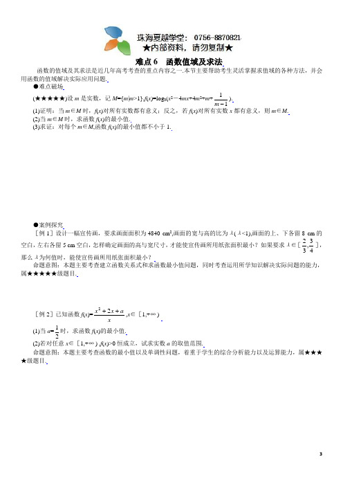 2011年高考数学重点难点讲解六：函数值域及求法(学生版)