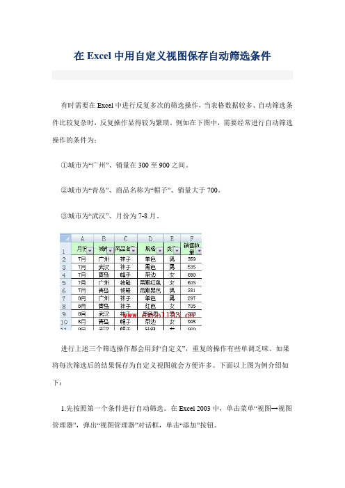 在Excel中用自定义视图保存自动筛选条件
