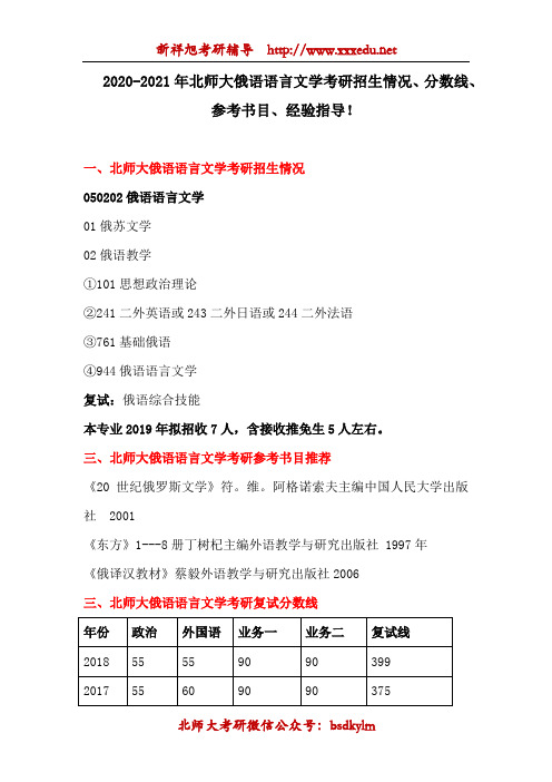 2020-2021年北师大俄语语言文学考研招生情况、分数线、参考书目、经验指导!