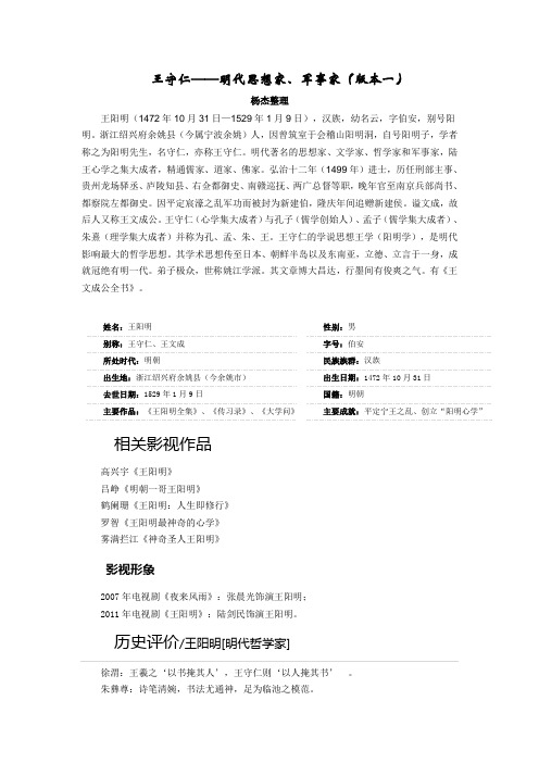  素材 王守仁(王阳明)版本一