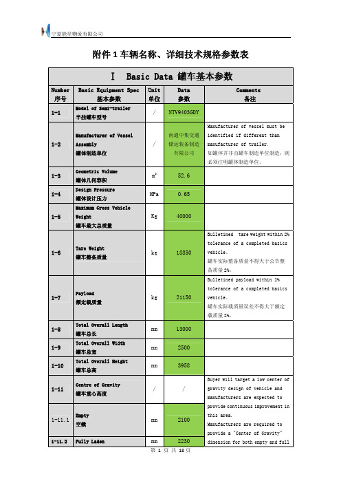 南通中集-车辆名称、型号、详细技术规格参数表