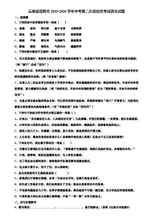 云南省昆明市2019-2020学年中考第二次适应性考试语文试题含解析