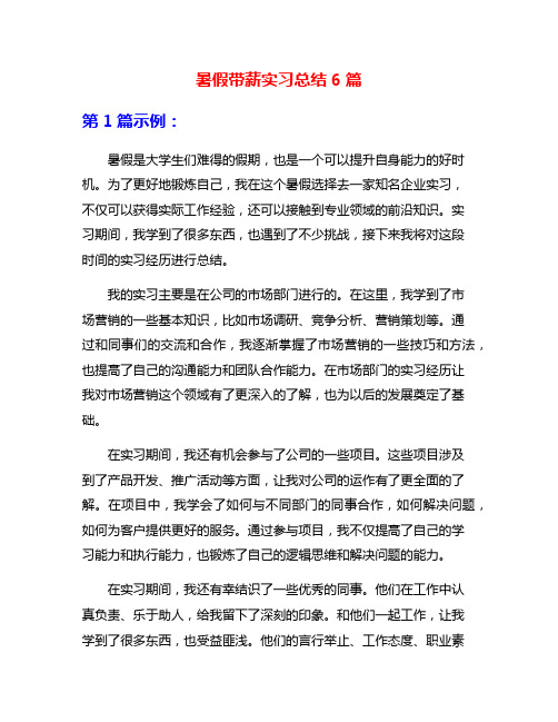 暑假带薪实习总结6篇