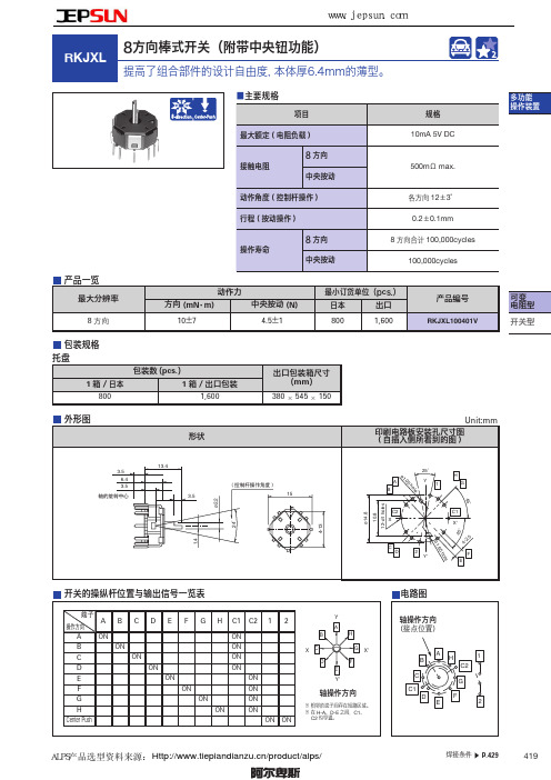 阿尔卑斯8方向棒式开关(附带中央按钮功能) RKJXL系列选型手册