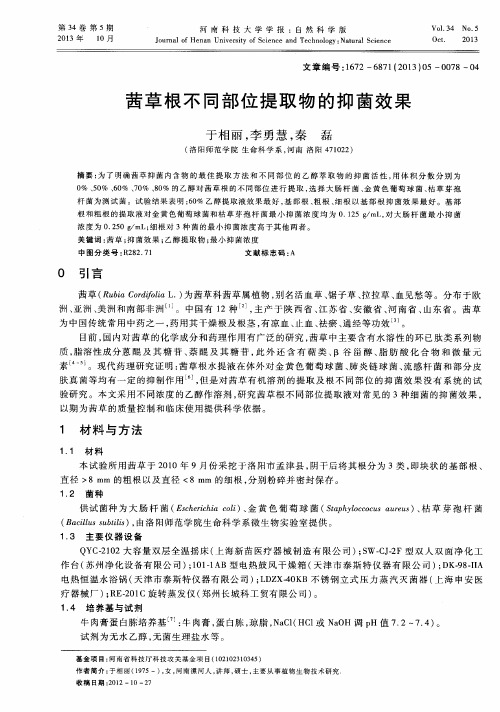 茜草根不同部位提取物的抑菌效果