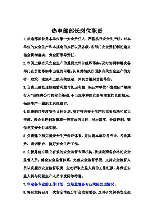 热电部部长岗位职责