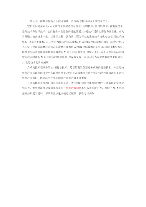 黑龙江事业单位公共基础知识考点：科技之高新技术领域