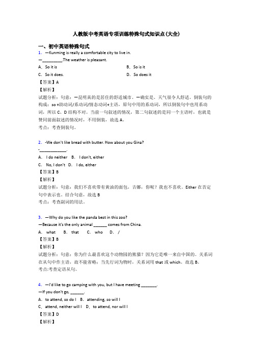 人教版中考英语专项训练特殊句式知识点(大全)