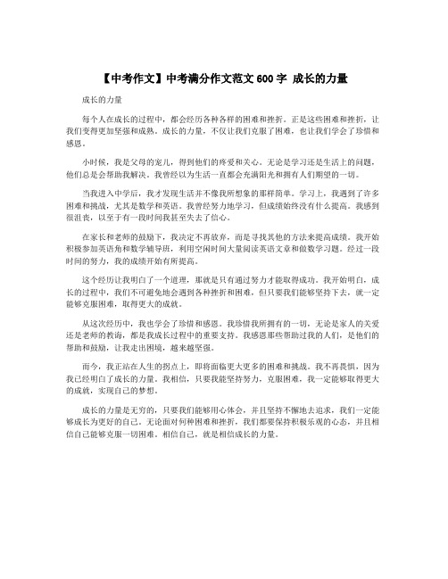 【中考作文】中考满分作文范文600字 成长的力量