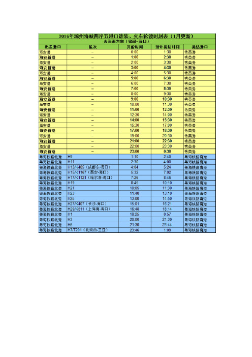 2016琼州海峡轮渡时刻表