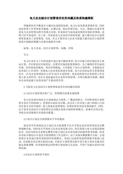 电力企业综合计划管理存在的问题及体系构建探析